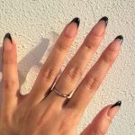 Monquice Almond Black French Tip Nails - 1