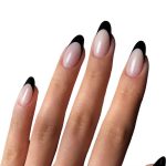 Monquice Almond Black French Tip Nails - 3