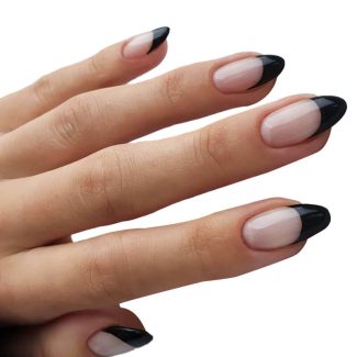 Monquice Almond Black French Tip Nails