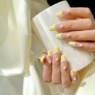 Monquice Creamy Yellow French Tip Press On Nails - 1