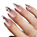 Monquice French Tip Press On Nails with Bow and Cherry