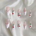 Monquice French Tip Press On Nails with Bow and Cherry - 2