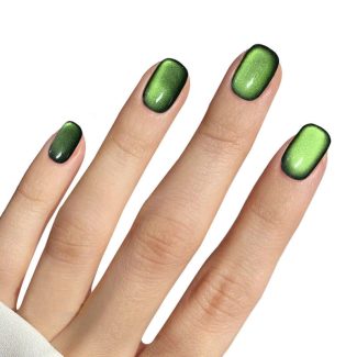 Monquice Green Cat Eye Glossy Press On Nails - 1