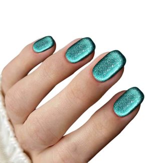 Monquice Lake Blue Cat Eye Short False Press On Nails - 1