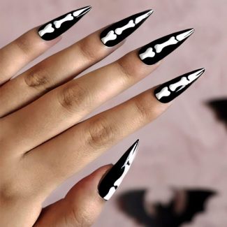 Monquice Halloween Black Skeleton Press On Nails - 1