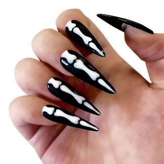 Monquice Halloween Black Skeleton Press On Nails