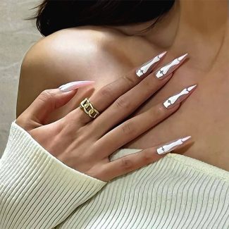 Monquice Halloween White Skeleton Press On Nails - 1