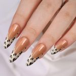 Monquice Long Almond Leopard French Tip Nails - 2