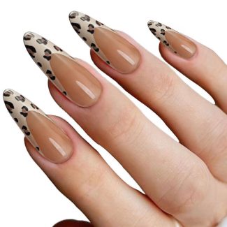 Monquice Long Almond Leopard French Tip Nails