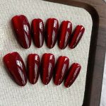 Monquice Long Almond Oval Short Red Cat Eye Press On Nails - 3