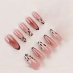 Monquice Leopard French Tip Ombre Almond Long Press on Nails for Women - 2